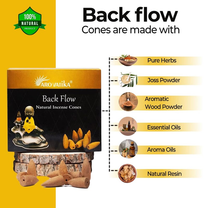 ARO VATIKA Backflow Natural Masala 120 Incense Cones | Pack of 11 Different Assorted Fragrances | for Home Fragrance & Prayers | Size 32mm | Burn Time- Approx 18 Minutes - Image 2
